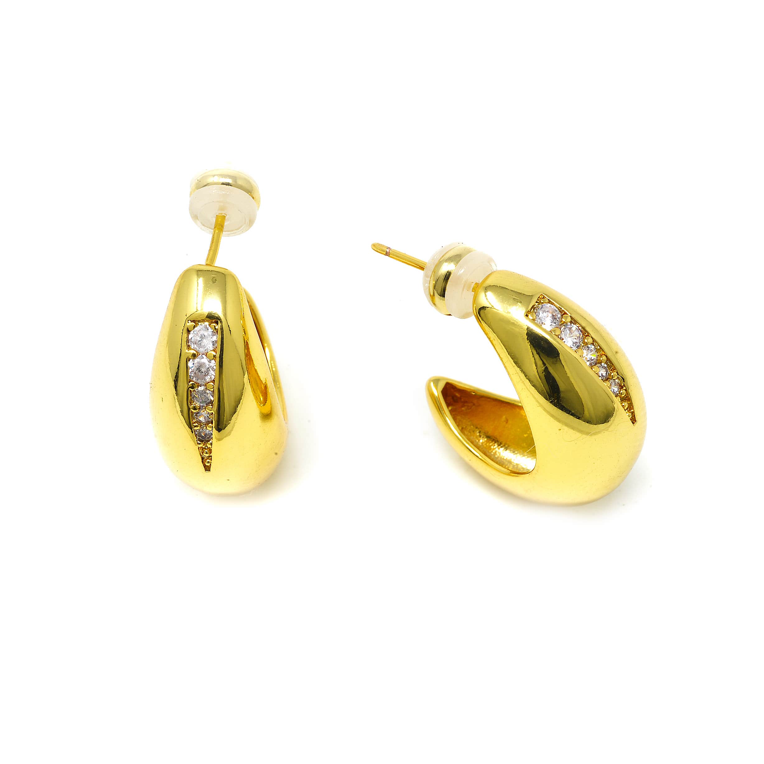 Boucles d’oreilles puce demie lune zircon Acier doré – Image 4