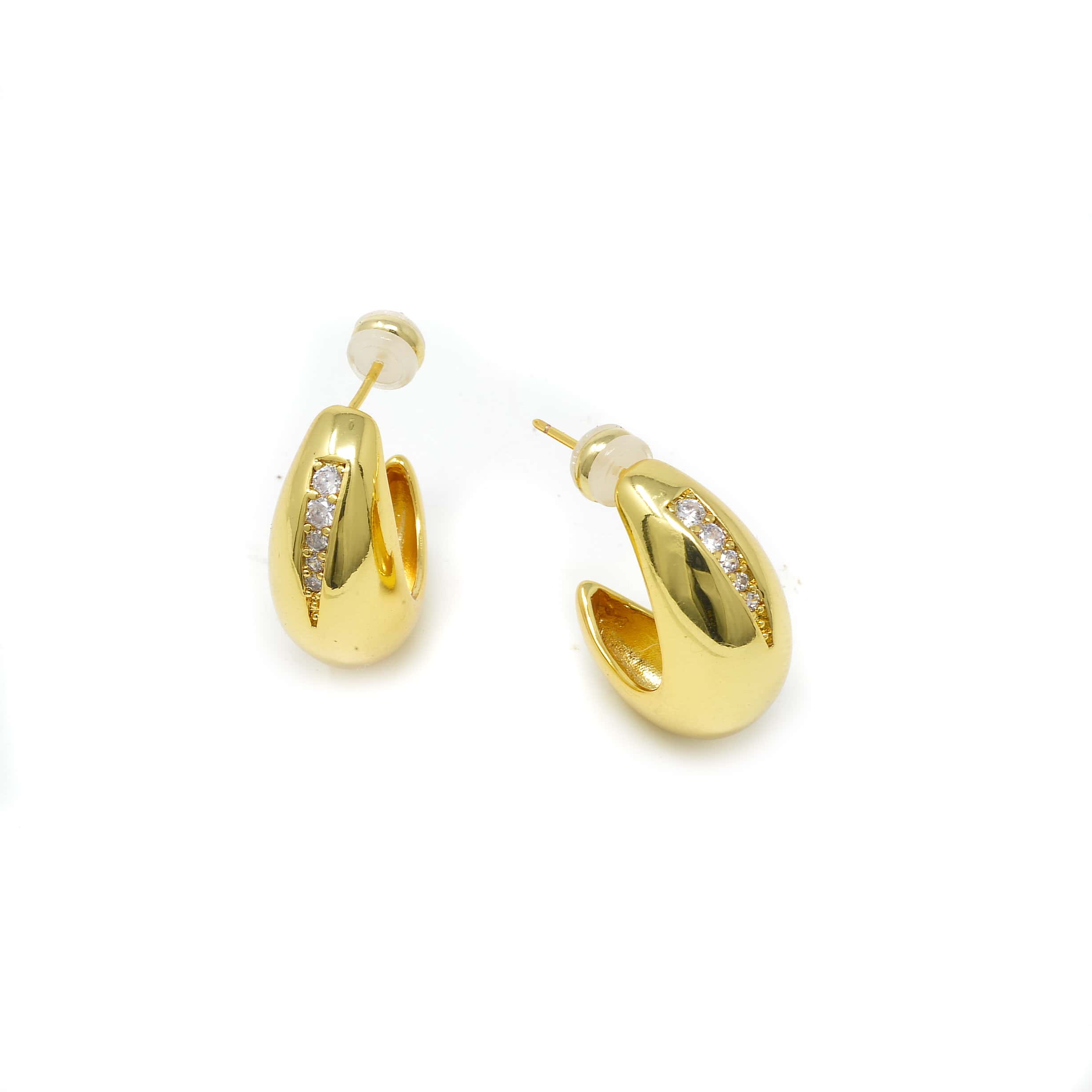 Boucles d’oreilles puce demie lune zircon Acier doré – Image 3