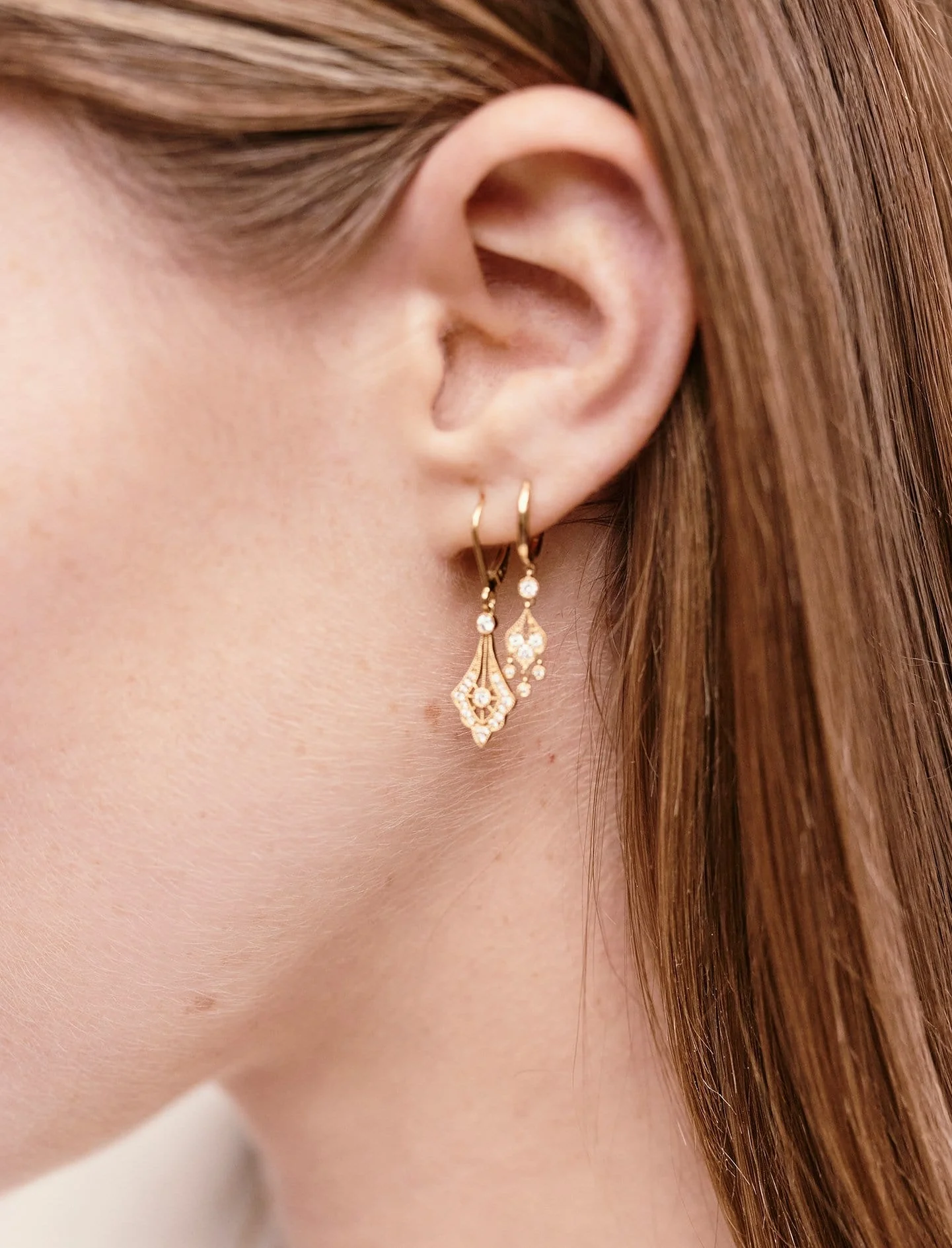 Boucles d'oreilles Belle Époque Or et diamants – Image 3