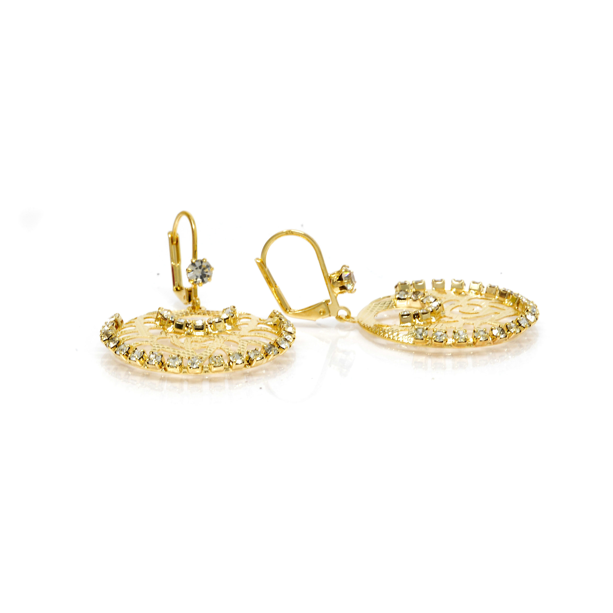 Boucles d’oreilles dormeuse ajouré zircon Plaqué or – Image 2