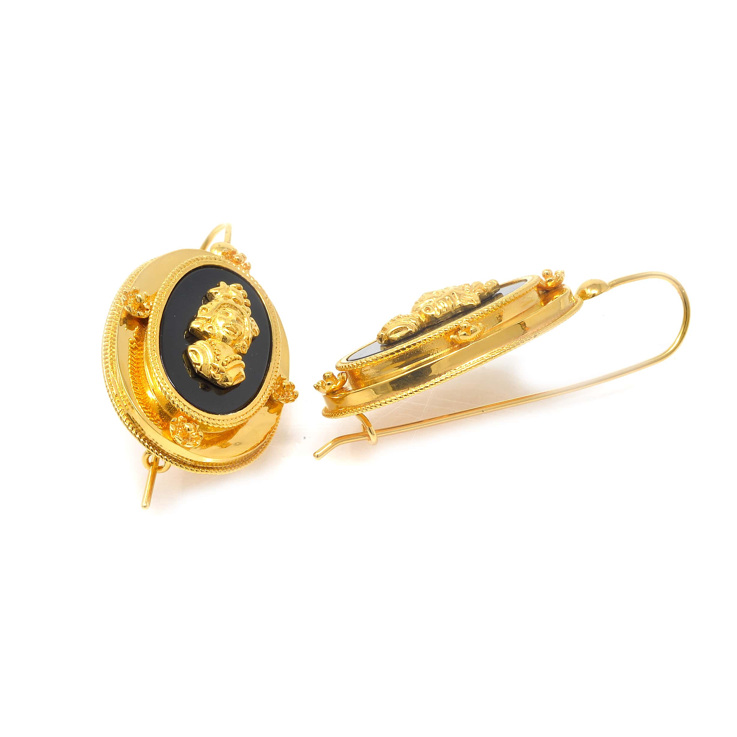 Boucles d’oreilles pierre noire tête antillaise Plaqué or – Image 2