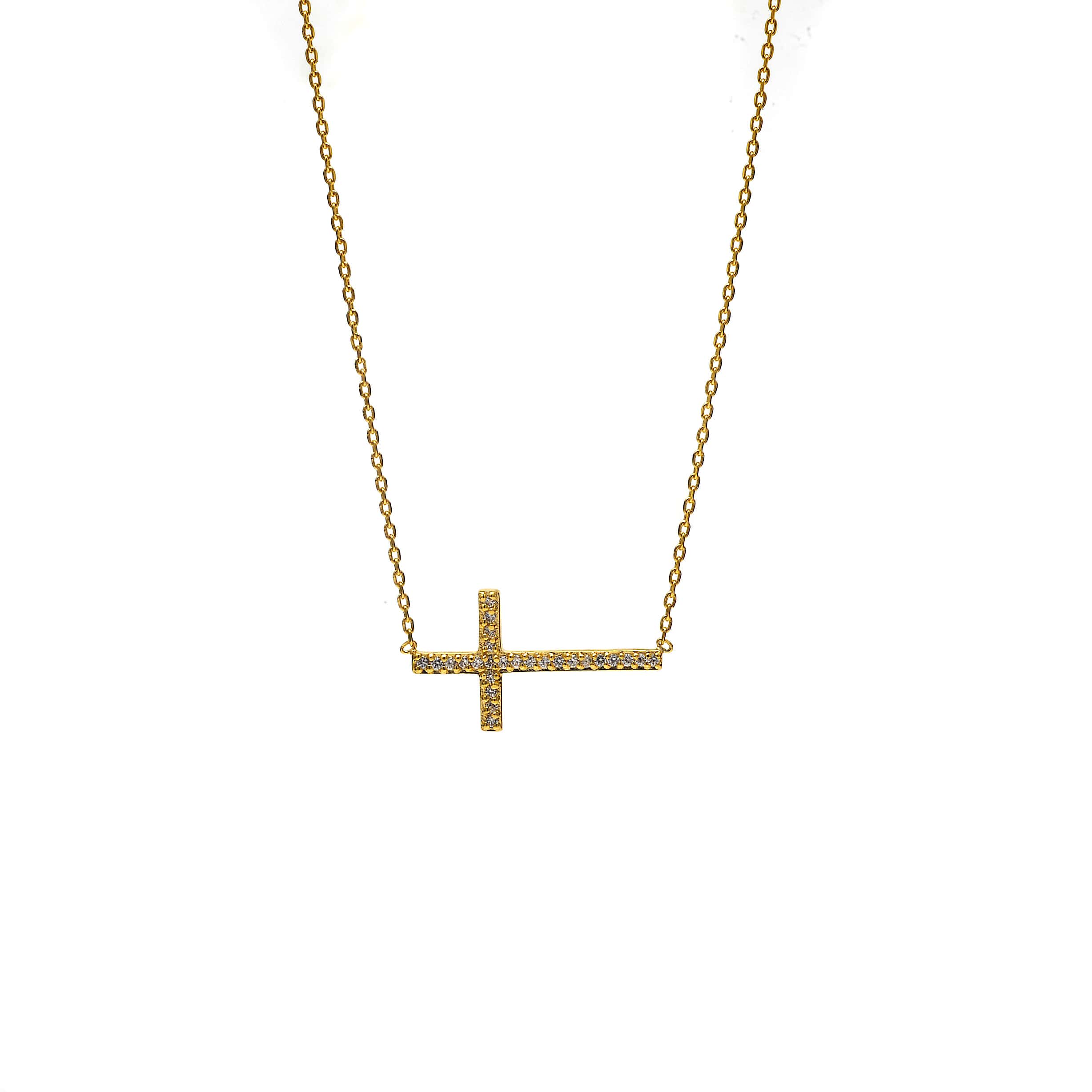 Collier motif croix zircon 38+3cm Plaqué or – Image 3