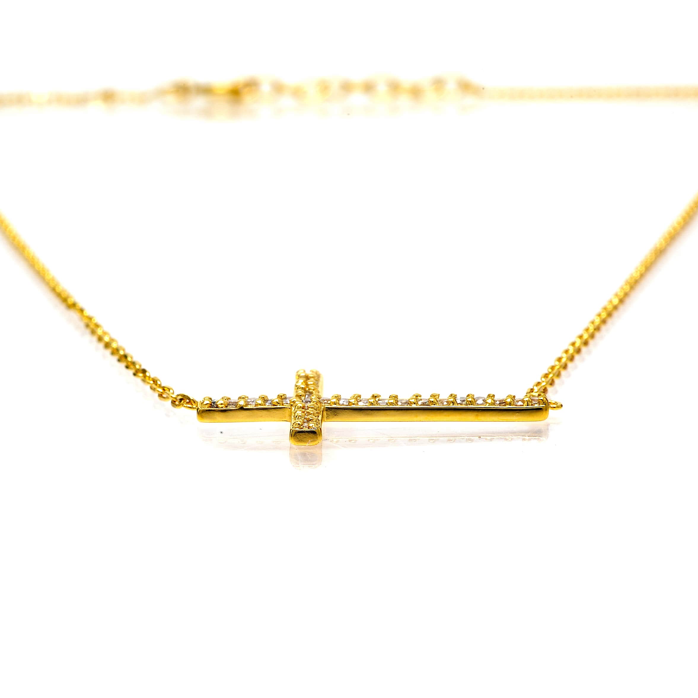Collier motif croix zircon 38+3cm Plaqué or – Image 2