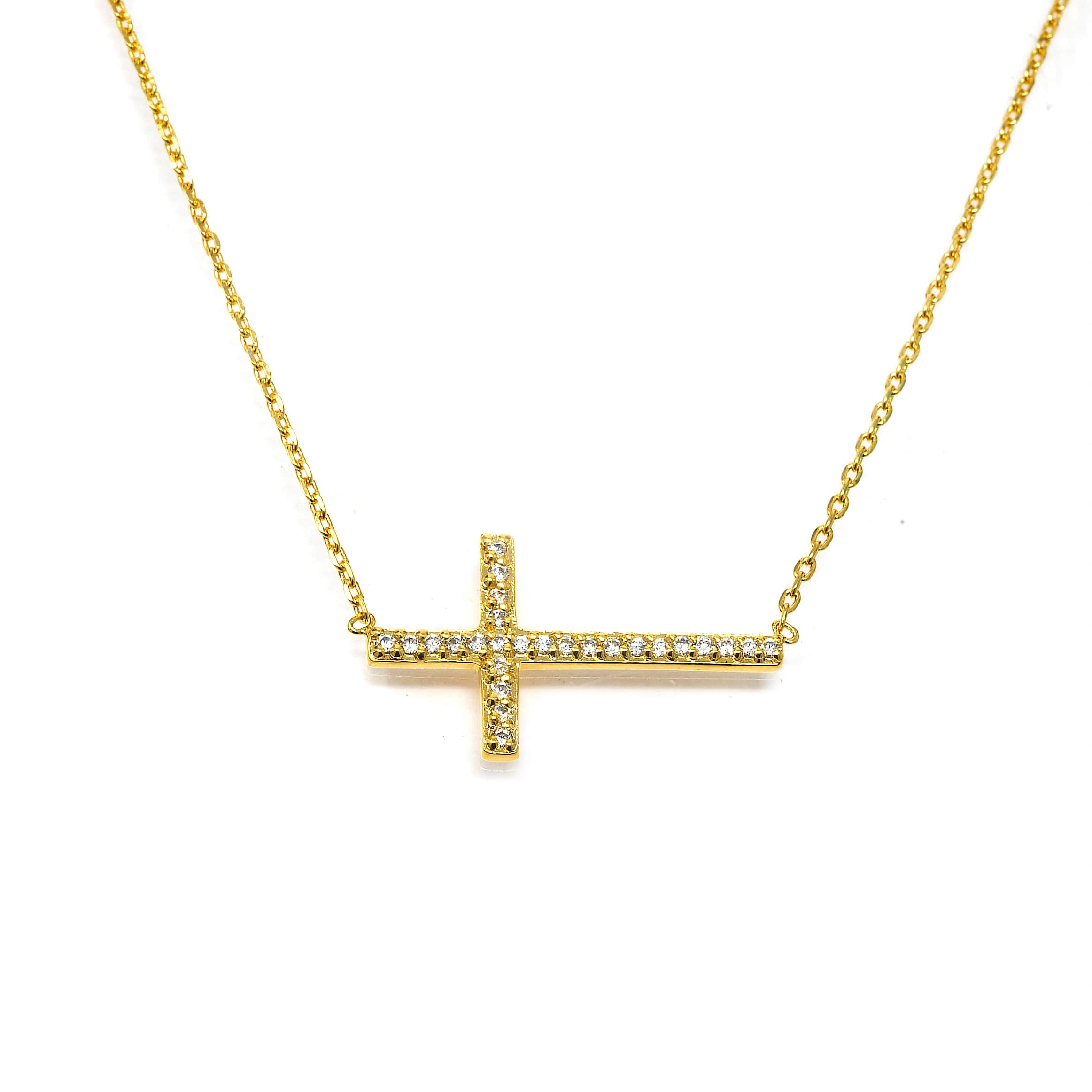 Collier motif croix zircon 38+3cm Plaqué or – Image 4