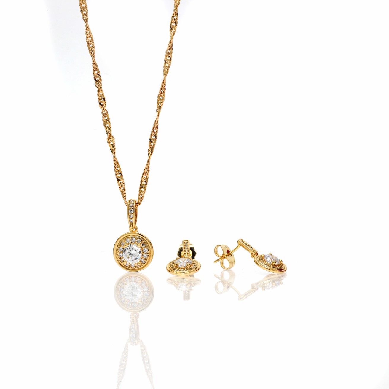 Parure collier et boucles d’oreilles motif rond zircon Plaqué or – Image 5