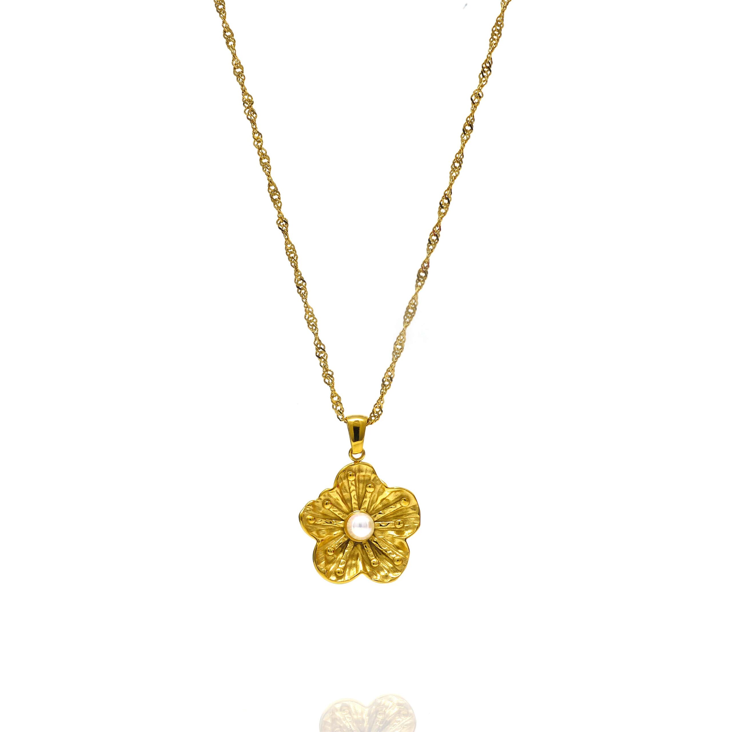 Chaine pendentif fleur perle Acier – Image 4